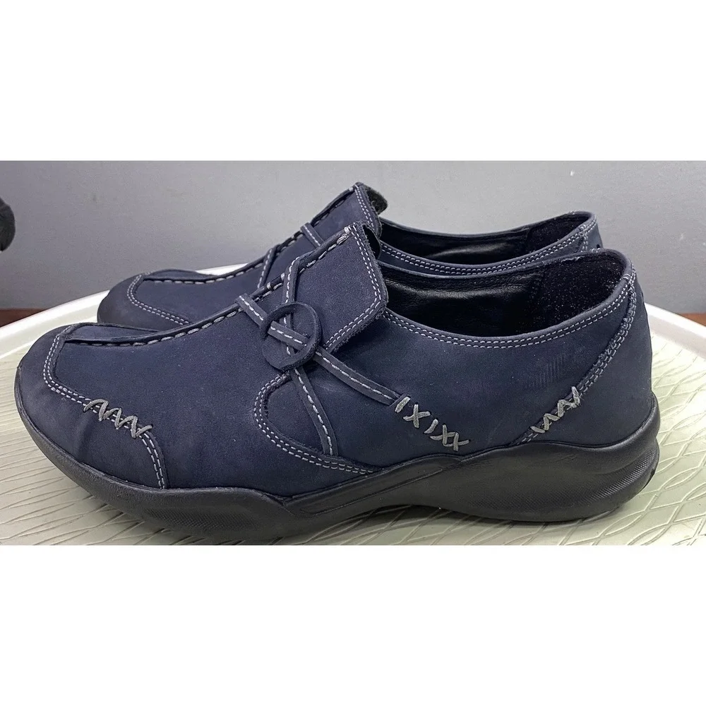 Clarks Wave Womens Suede Leather Slip-on Loafers Comfort Shoes Navy Blue Sz.7 M‎